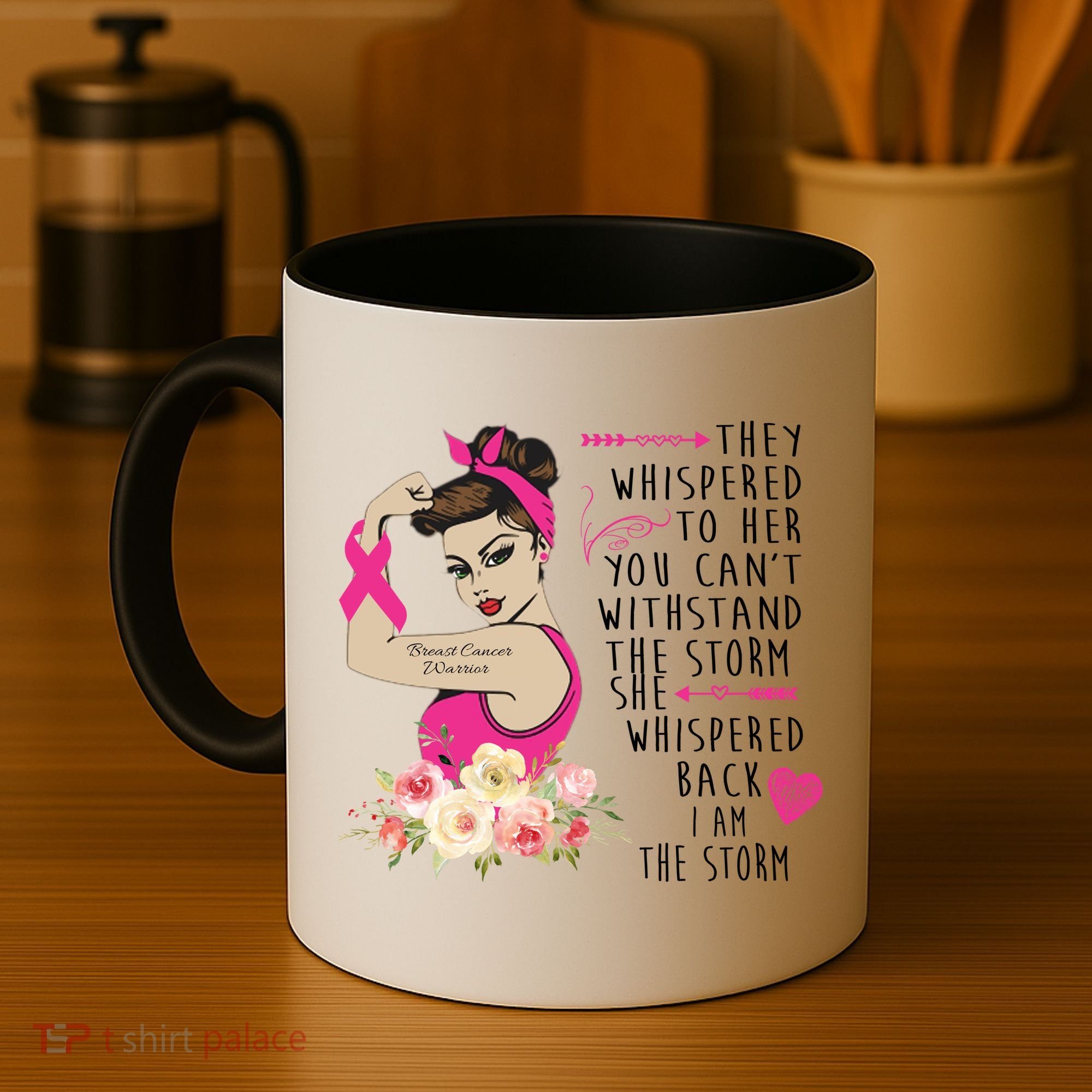Fight Breast Cancer Quote Messy Bun Coffee Mug