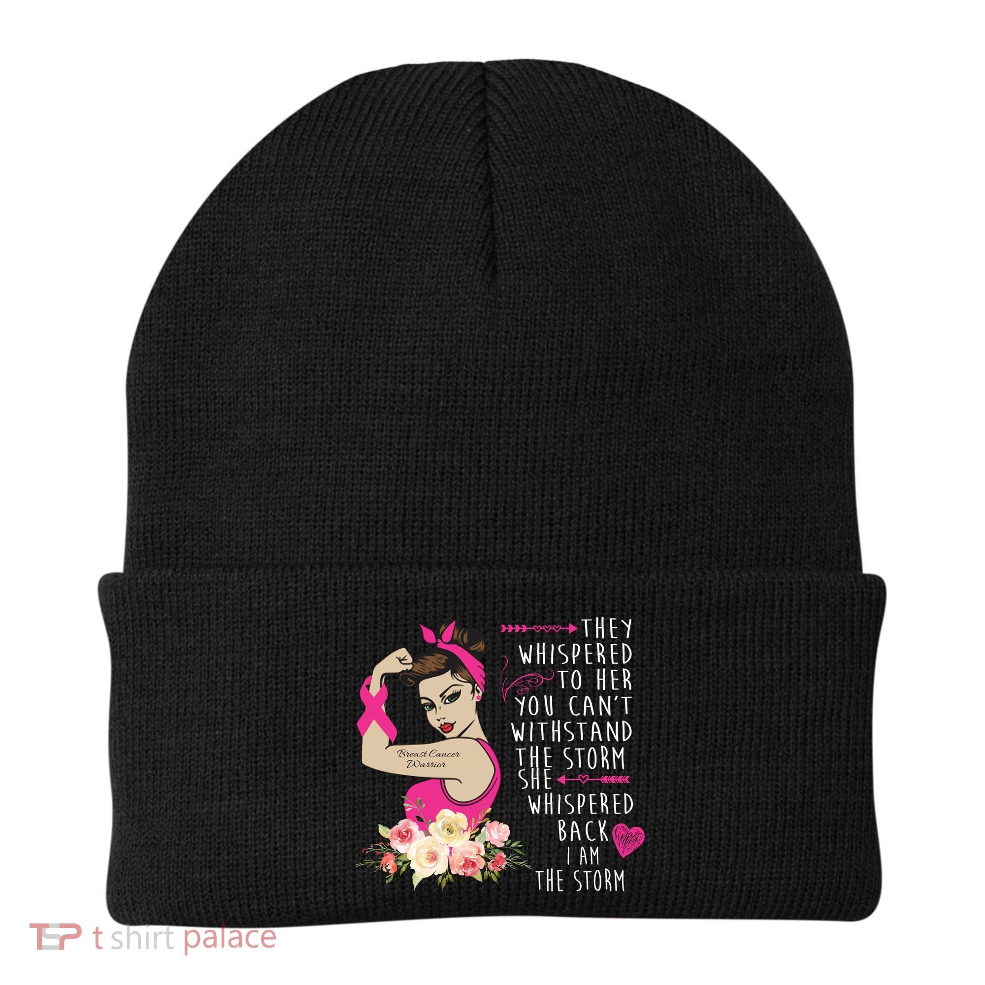 Fight Breast Cancer Quote Messy Bun Beanie