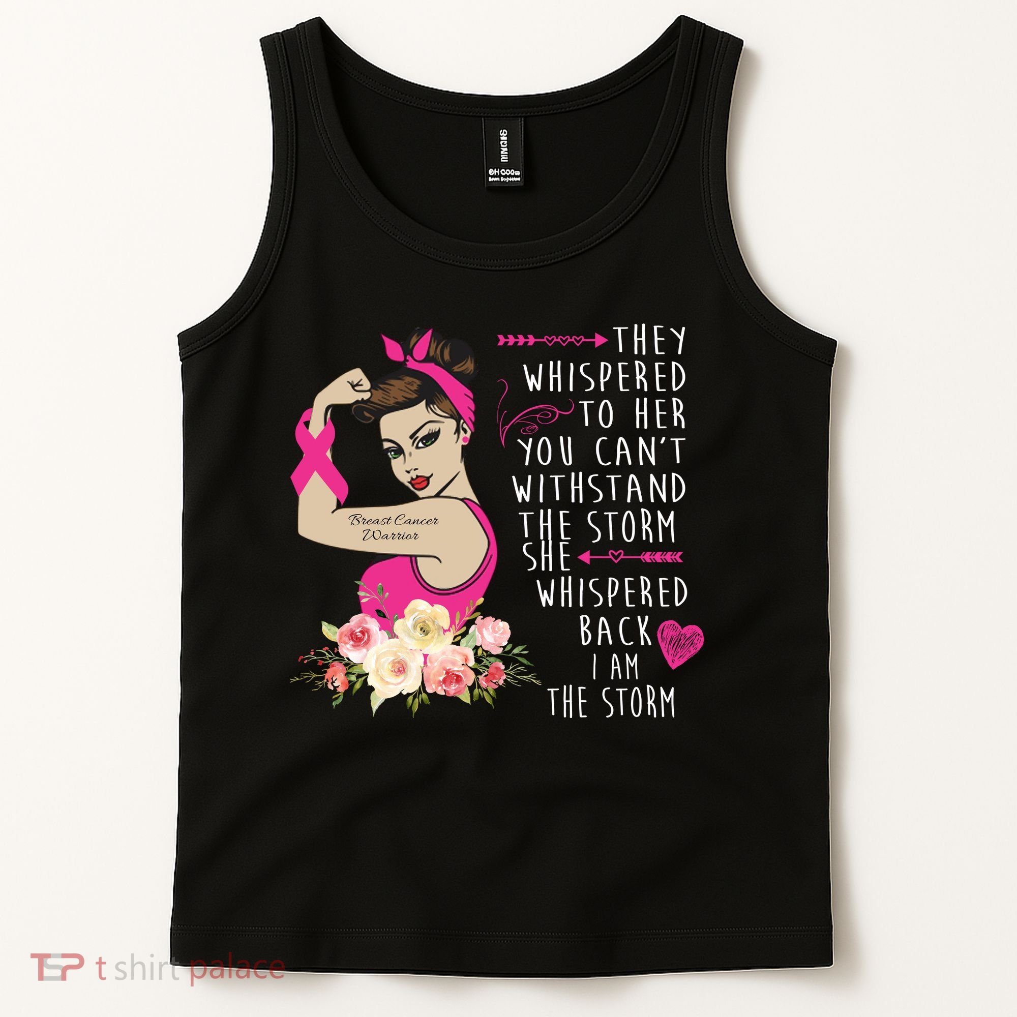 Fight Breast Cancer Quote Messy Bun Tank Top