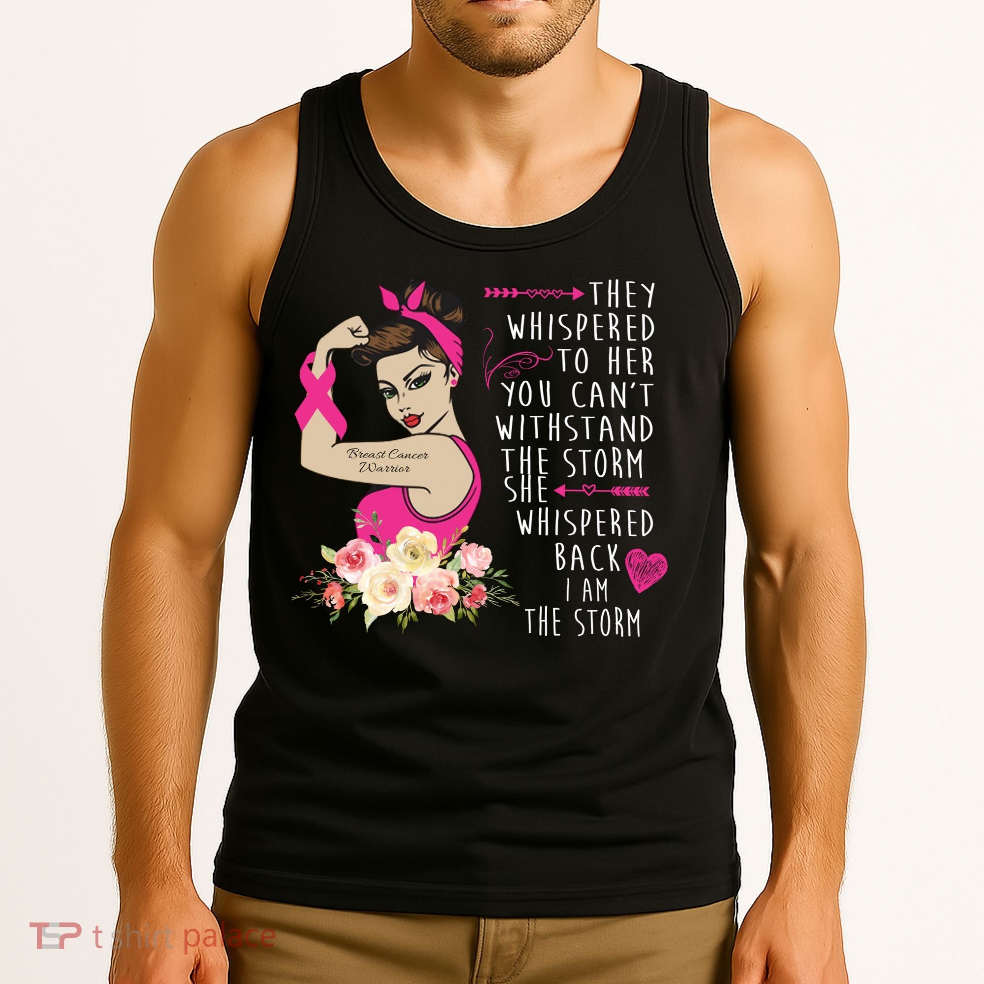 Fight Breast Cancer Quote Messy Bun Tank Top
