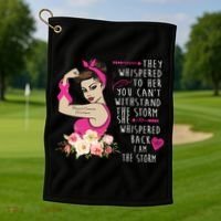 Fight Breast Cancer Quote Messy Bun Golf Towel thumb 1