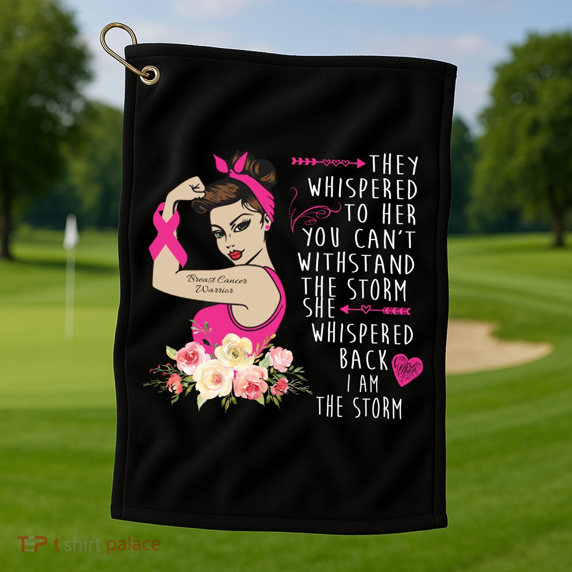 Fight Breast Cancer Quote Messy Bun Golf Towel