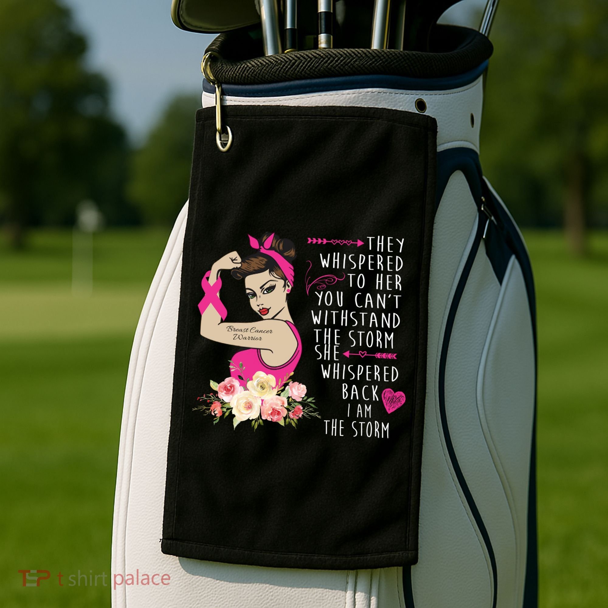 Fight Breast Cancer Quote Messy Bun Golf Towel