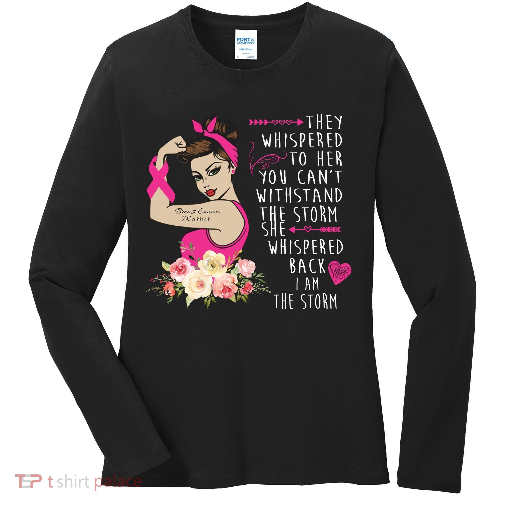 Fight Breast Cancer Quote Messy Bun Women's Long Sleeve Shirt