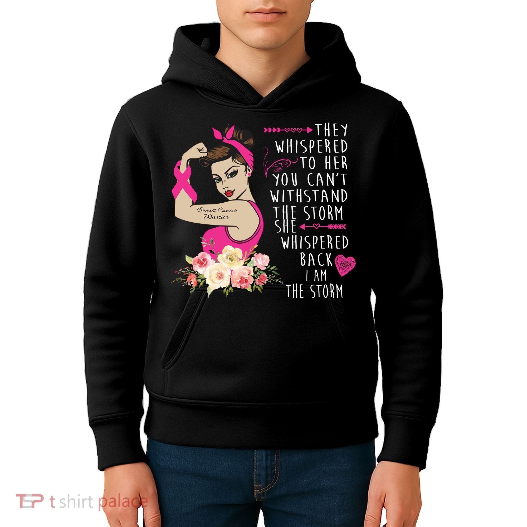 Fight Breast Cancer Quote Messy Bun Kids Hoodie