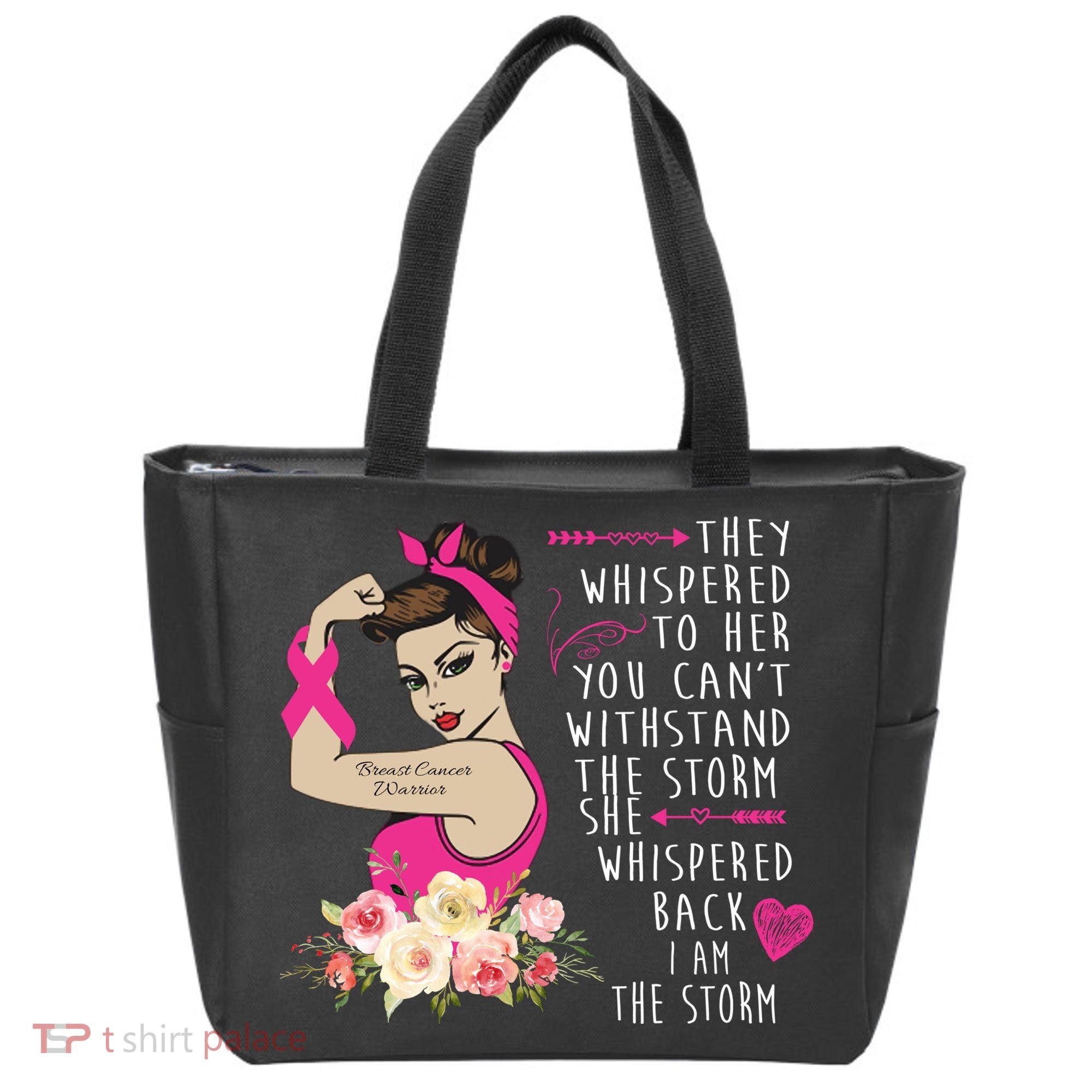 Fight Breast Cancer Quote Messy Bun Tote Bag