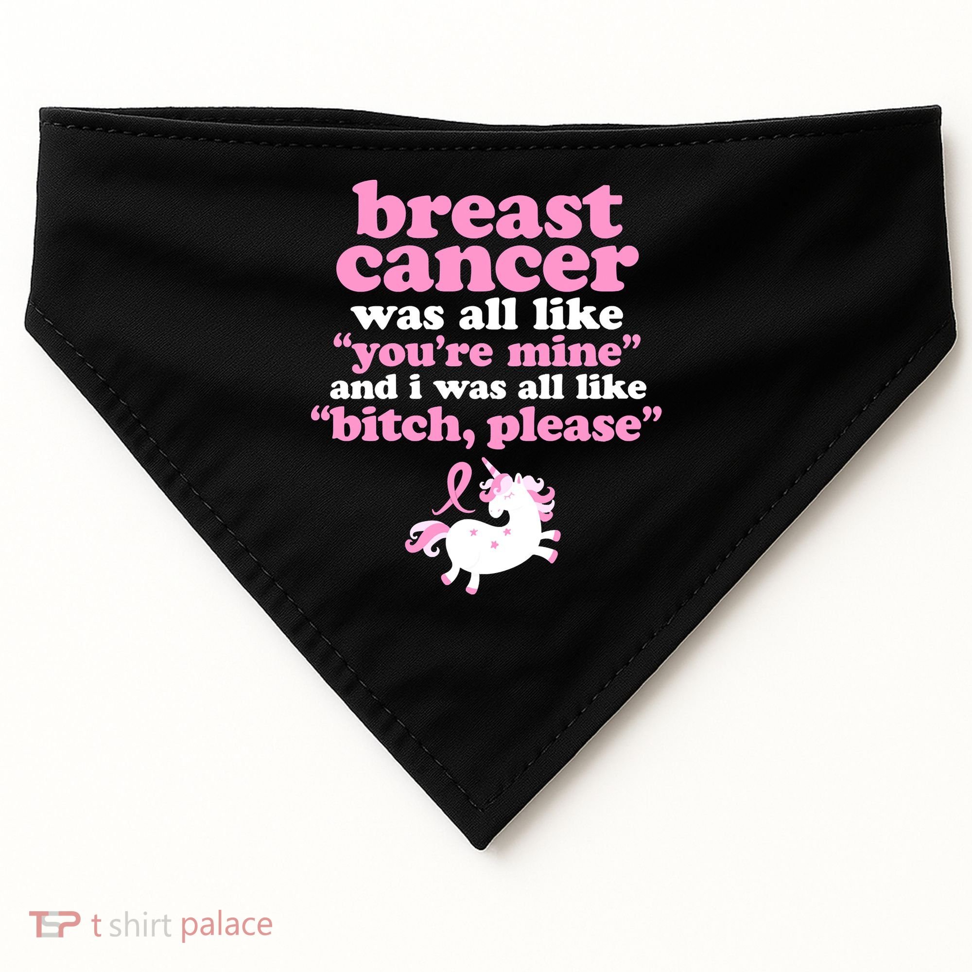 Funny Breast Cancer Survivor Bitch Please Unicorn USA-Made Doggie Bandana