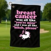 Funny Breast Cancer Survivor Bitch Please Unicorn Golf Towel thumb 1