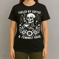 Fueled By Coffee And Feminist Rage Feminism Skeleton T-Shirt thumb 4