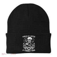 Fueled By Coffee And Feminist Rage Feminism Skeleton Beanie thumb 0