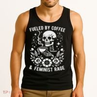 Fueled By Coffee And Feminist Rage Feminism Skeleton Tank Top thumb 3