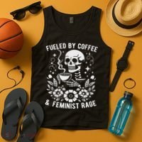 Fueled By Coffee And Feminist Rage Feminism Skeleton Tank Top thumb 4