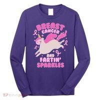 Funny Breast Cancer And Fartin' Sparkles Unicorn Long Sleeve Shirt thumb 0