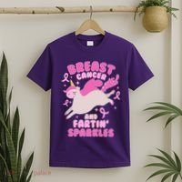 Funny Breast Cancer And Fartin' Sparkles Unicorn T-Shirt thumb 2