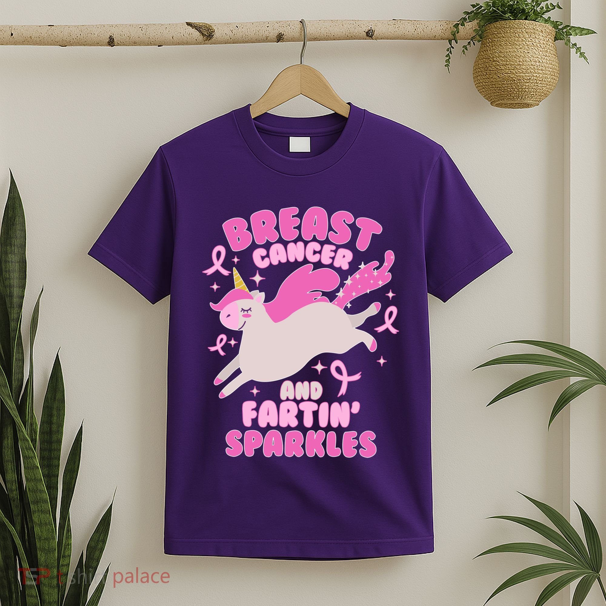Funny Breast Cancer And Fartin' Sparkles Unicorn T-Shirt