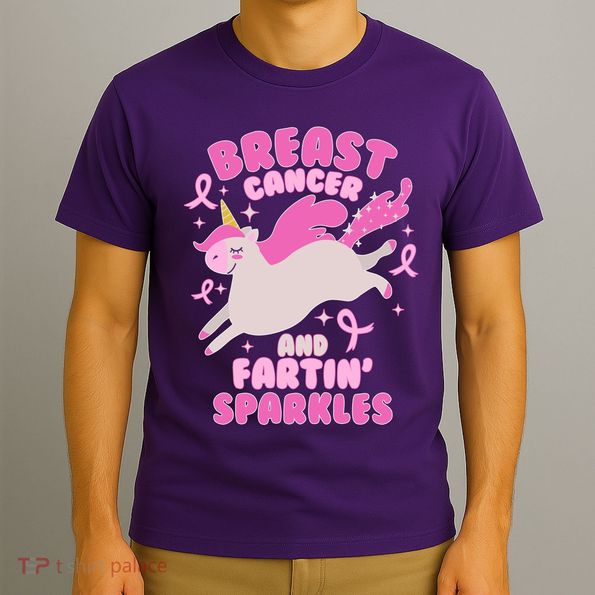 Funny Breast Cancer And Fartin' Sparkles Unicorn T-Shirt