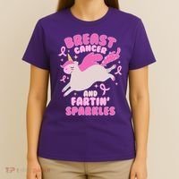 Funny Breast Cancer And Fartin' Sparkles Unicorn T-Shirt thumb 4