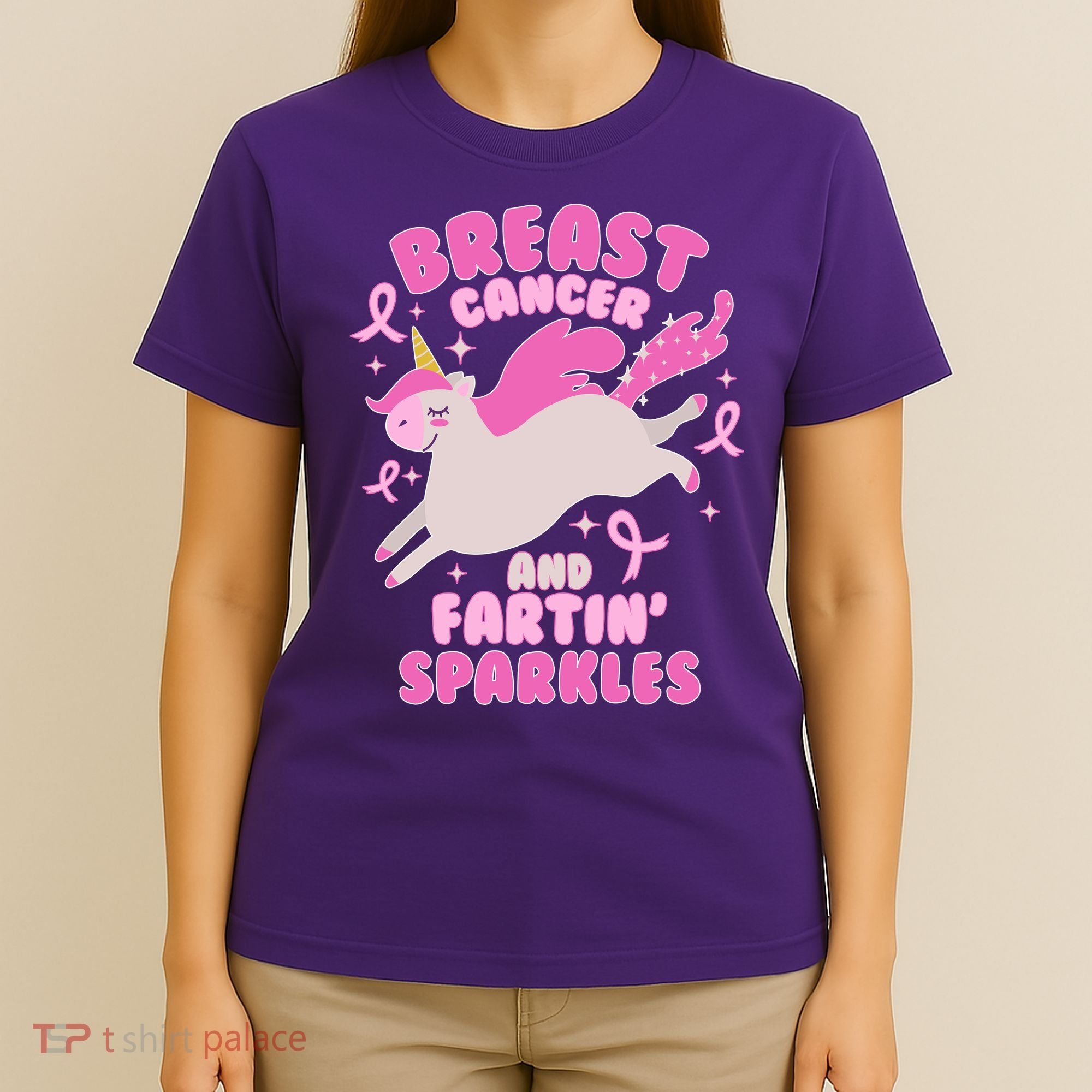 Funny Breast Cancer And Fartin' Sparkles Unicorn T-Shirt