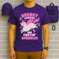 Funny Breast Cancer And Fartin' Sparkles Unicorn T-Shirt thumb 6