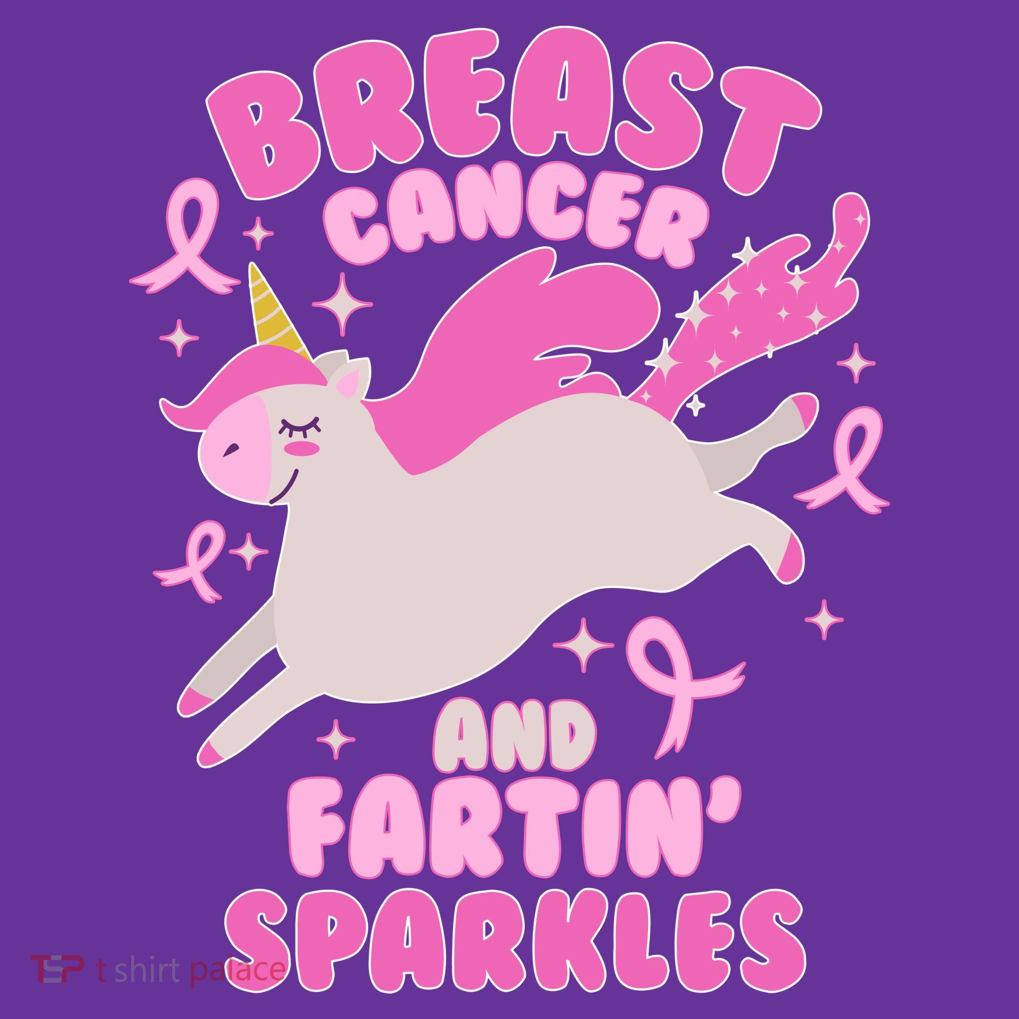 Funny Breast Cancer And Fartin' Sparkles Unicorn T-Shirt