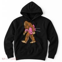 Funny Bigfoot Carry Flamingo Walking Sasquatch Believe Hoodie thumb 0