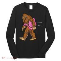 Funny Bigfoot Carry Flamingo Walking Sasquatch Believe Long Sleeve Shirt thumb 0