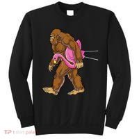 Funny Bigfoot Carry Flamingo Walking Sasquatch Believe Sweatshirt thumb 0