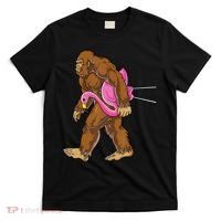 Funny Bigfoot Carry Flamingo Walking Sasquatch Believe T-Shirt thumb 0