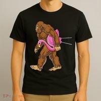 Funny Bigfoot Carry Flamingo Walking Sasquatch Believe T-Shirt thumb 3