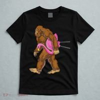 Funny Bigfoot Carry Flamingo Walking Sasquatch Believe T-Shirt thumb 5