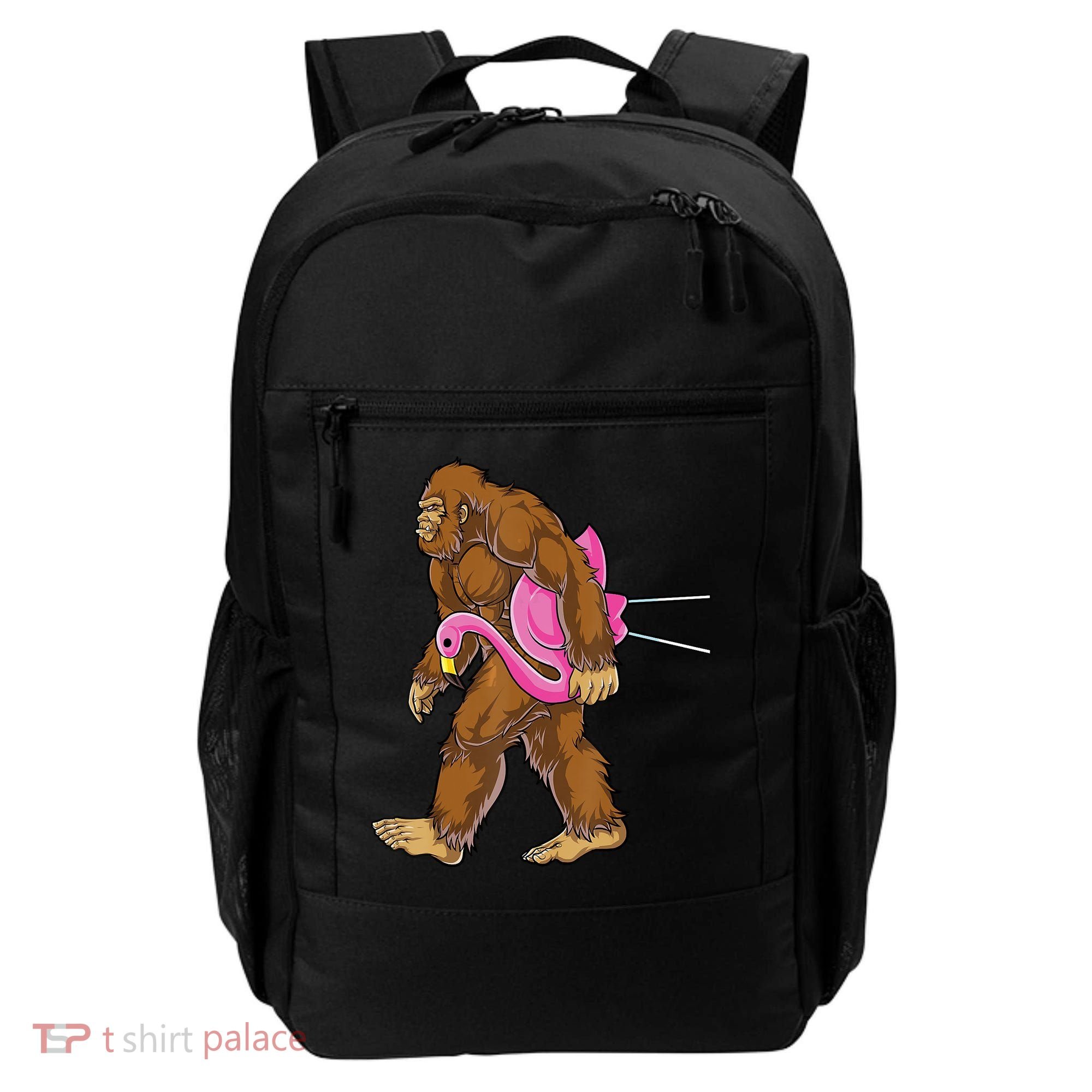 Funny Bigfoot Carry Flamingo Walking Sasquatch Believe Backpack
