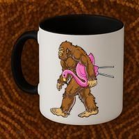 Funny Bigfoot Carry Flamingo Walking Sasquatch Believe Coffee Mug thumb 2