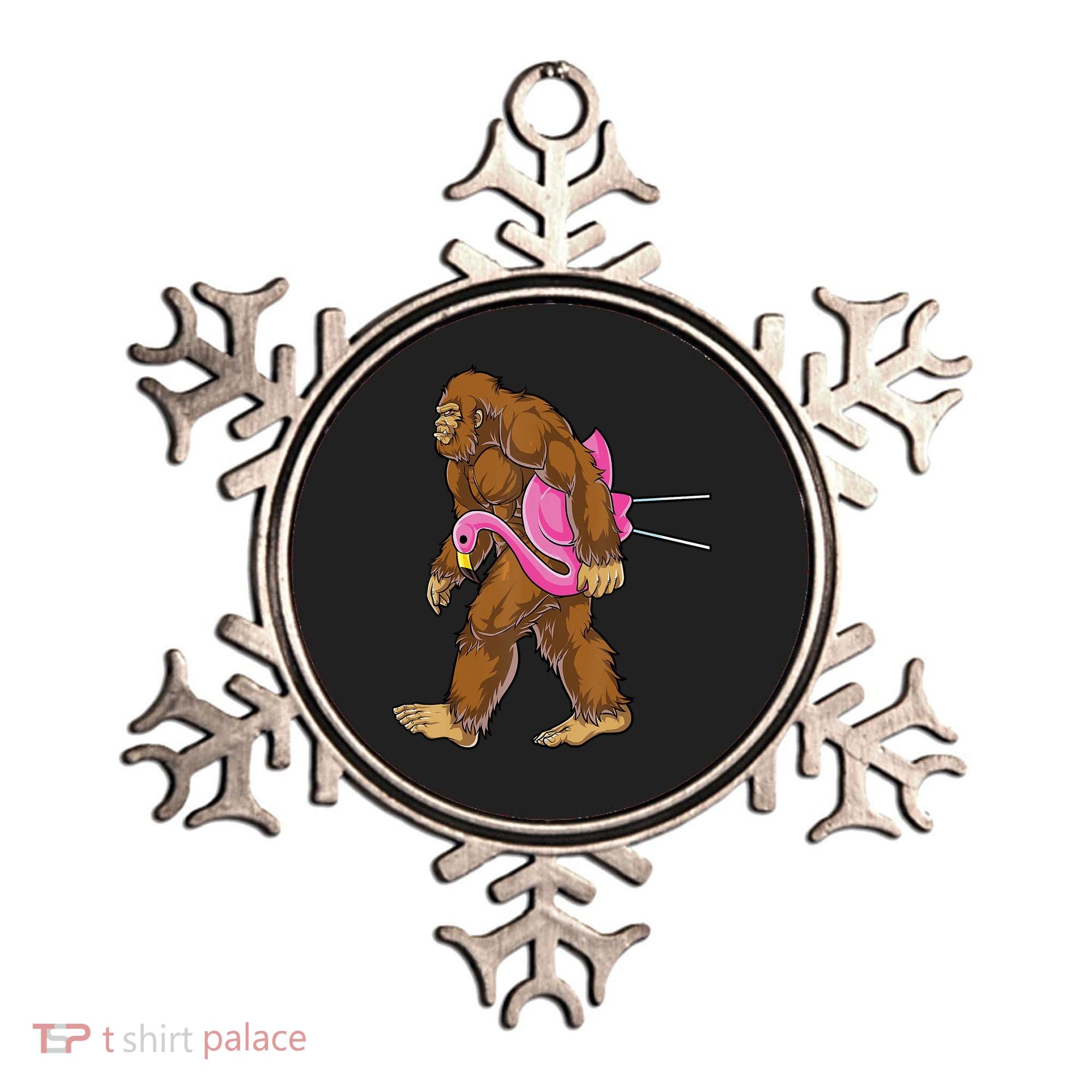 Funny Bigfoot Carry Flamingo Walking Sasquatch Believe Ornament
