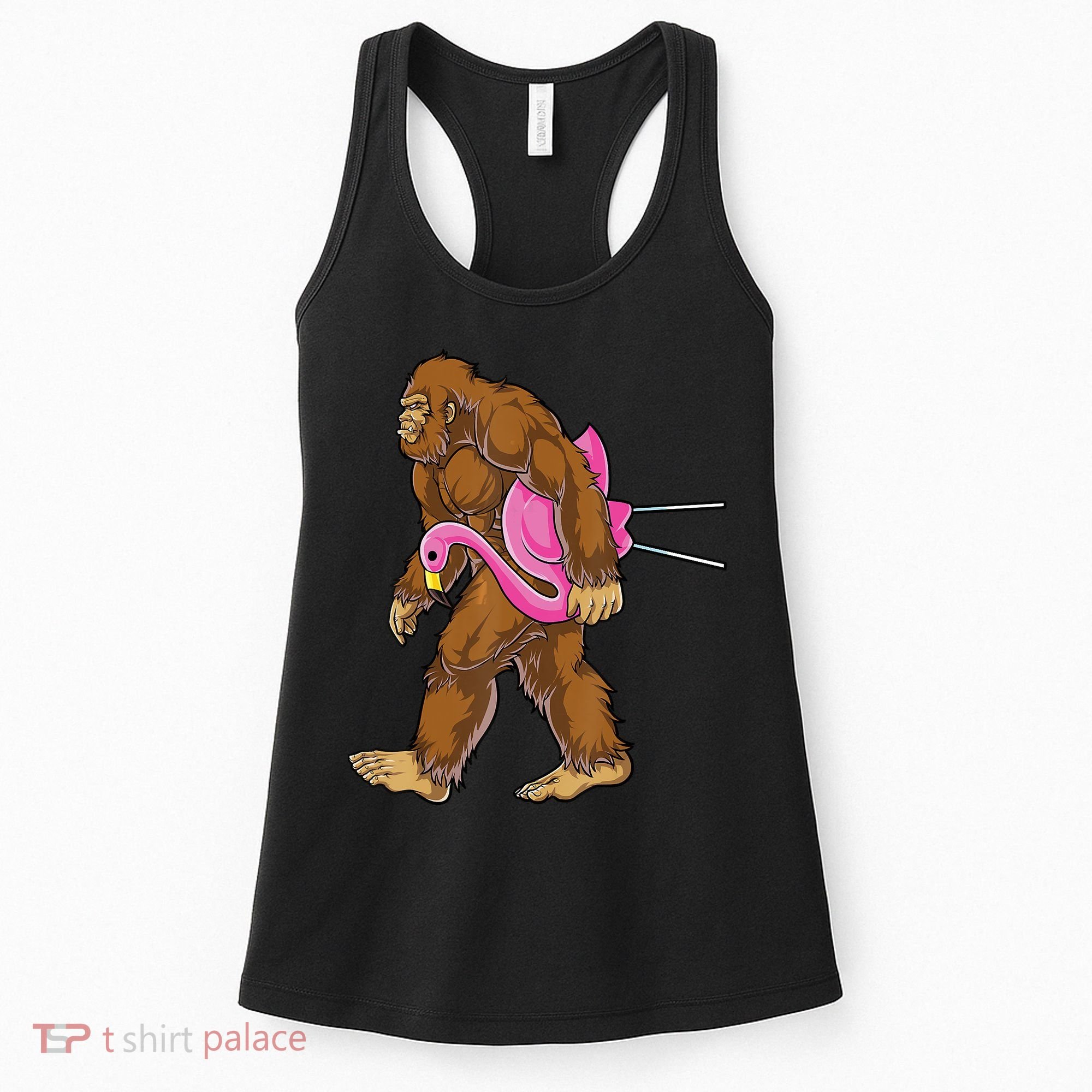 Funny Bigfoot Carry Flamingo Walking Sasquatch Believe Women's Tank Top