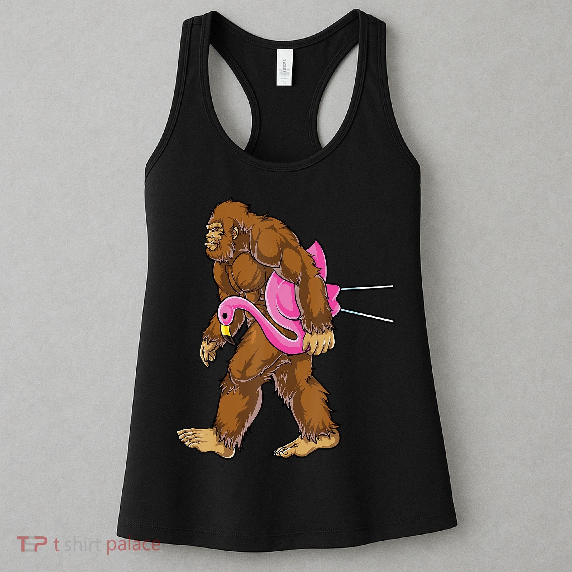 Funny Bigfoot Carry Flamingo Walking Sasquatch Believe Women's Tank Top