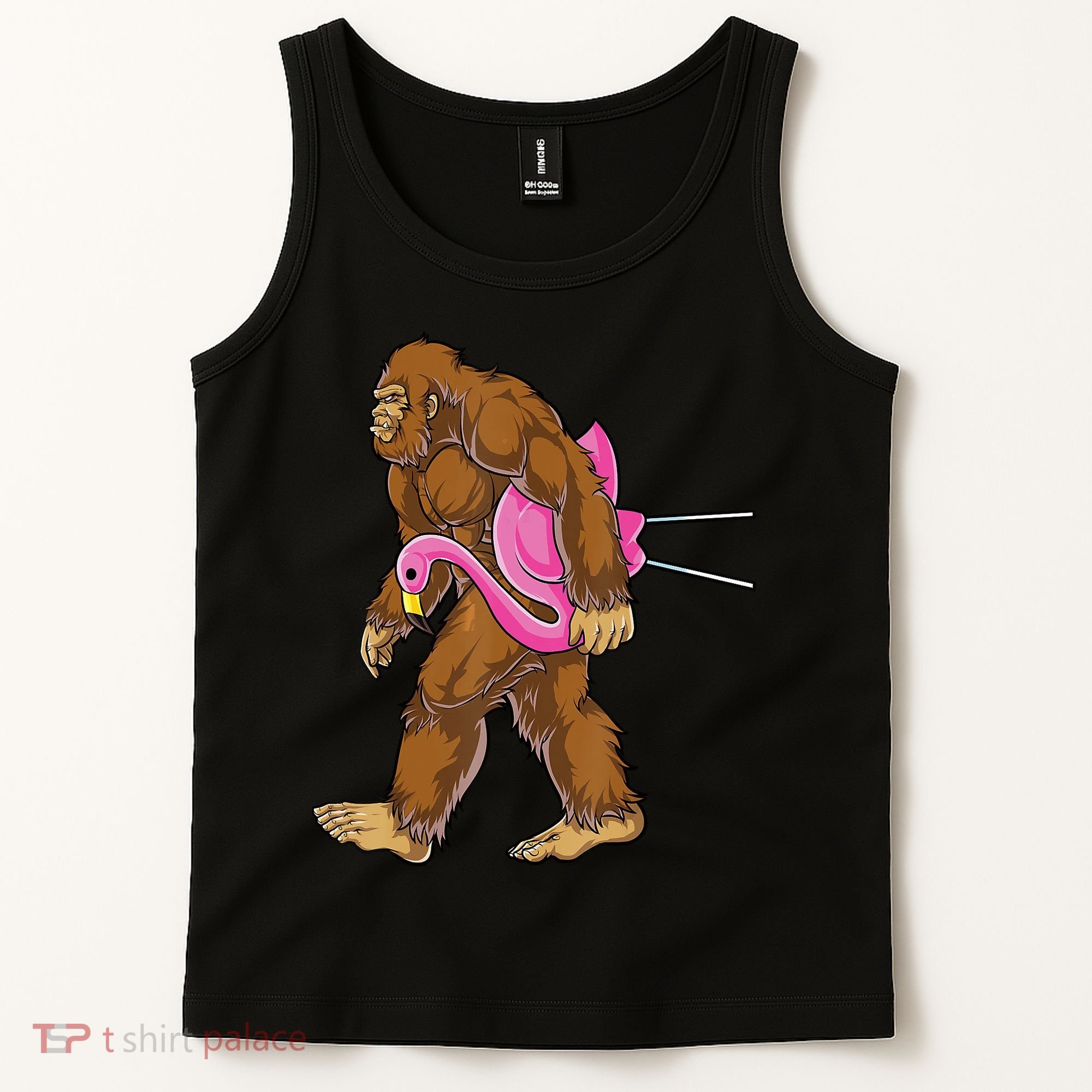Funny Bigfoot Carry Flamingo Walking Sasquatch Believe Tank Top