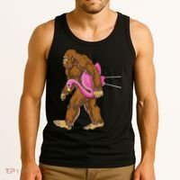 Funny Bigfoot Carry Flamingo Walking Sasquatch Believe Tank Top thumb 3