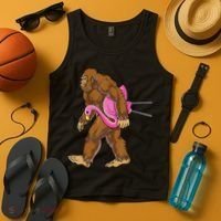 Funny Bigfoot Carry Flamingo Walking Sasquatch Believe Tank Top thumb 4