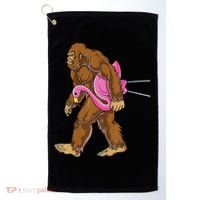 Funny Bigfoot Carry Flamingo Walking Sasquatch Believe Golf Towel thumb 0