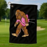 Funny Bigfoot Carry Flamingo Walking Sasquatch Believe Golf Towel thumb 1