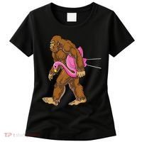 Funny Bigfoot Carry Flamingo Walking Sasquatch Believe Women's T-Shirt thumb 0