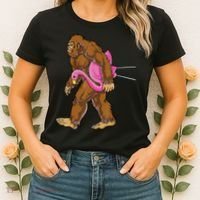 Funny Bigfoot Carry Flamingo Walking Sasquatch Believe Women's T-Shirt thumb 2
