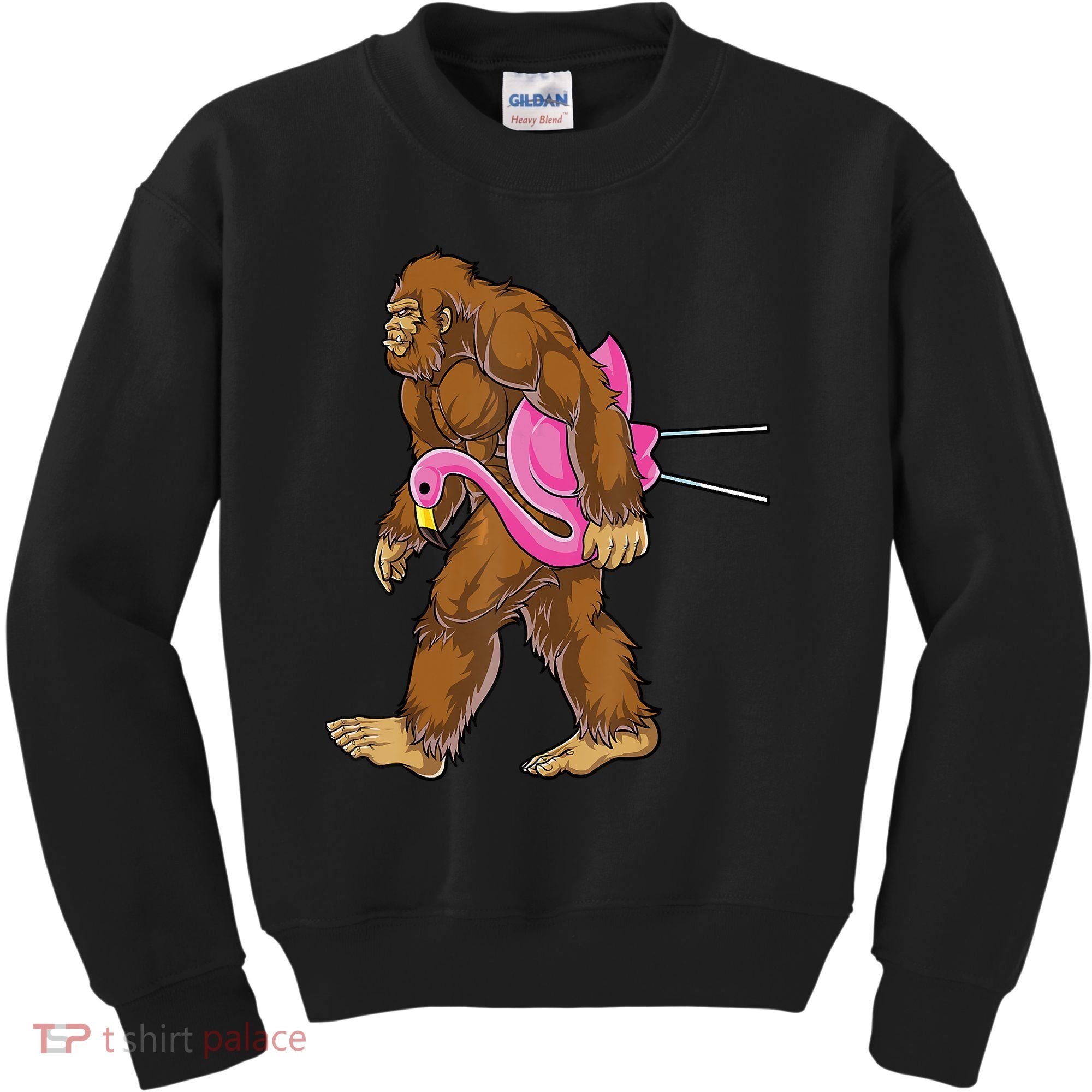 Funny Bigfoot Carry Flamingo Walking Sasquatch Believe Kids Sweatshirt