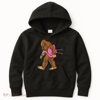 Funny Bigfoot Carry Flamingo Walking Sasquatch Believe Kids Hoodie thumb 0