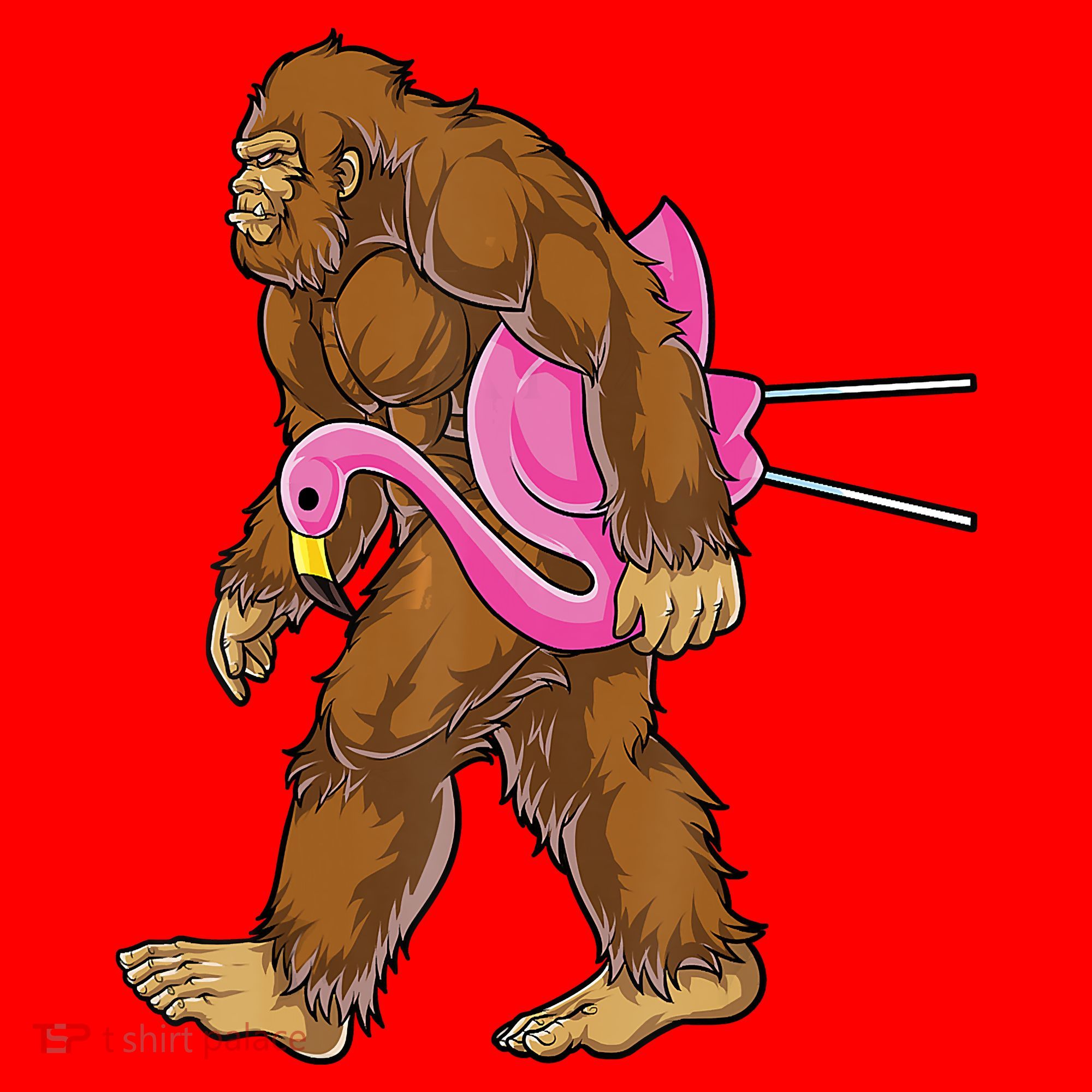 Funny Bigfoot Carry Flamingo Walking Sasquatch Believe Santa Hat