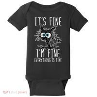 Funny Black Cat It's Fine I'm Fine Everything Is Fine Baby Bodysuit thumb 0