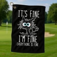 Funny Black Cat It's Fine I'm Fine Everything Is Fine Golf Towel thumb 1