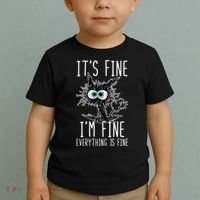 Funny Black Cat It's Fine I'm Fine Everything Is Fine Toddler T-Shirt thumb 2