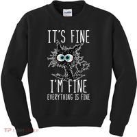 Funny Black Cat It's Fine I'm Fine Everything Is Fine Kids Sweatshirt thumb 0