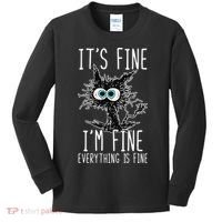 Funny Black Cat It's Fine I'm Fine Everything Is Fine Kids Long Sleeve Shirt thumb 0